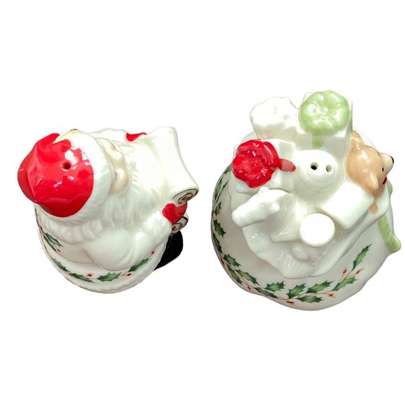 Lenox Holiday Christmas Salt & Pepper Shakers Santa & Toy Bag Checking It Twice - Picture 8 of 11